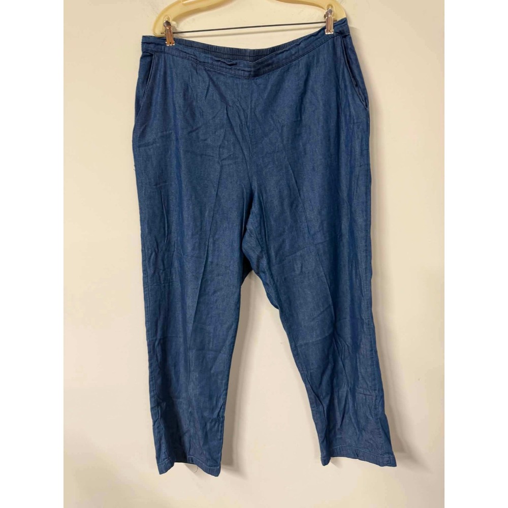 Alfred Dunner Women 18W Blue Pants Denim Elastic Waist Cotton Rayon Chambray